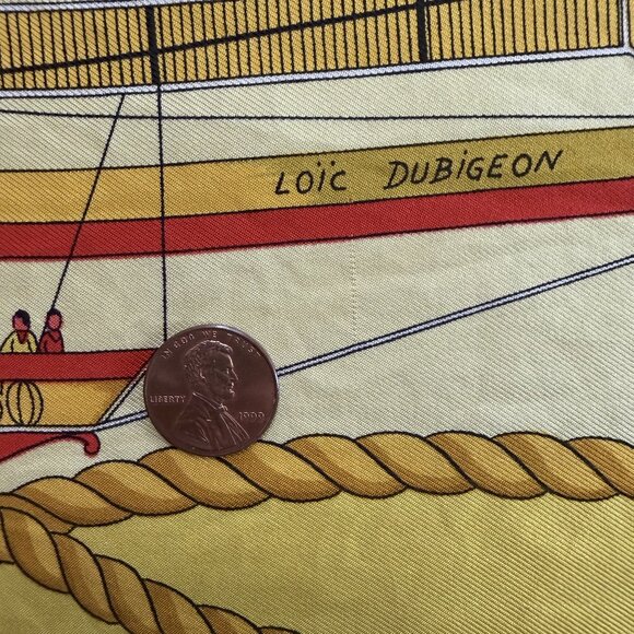 HERMES Vintage Les Folies du Ciel Yellow 90 cm Silk Square Scarf Box Good RARE - Picture 8 of 16